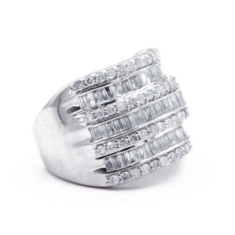 2 Carat Baguette and Round Diamond Band Ring In Sterling Silver. This Is A Wide, Amazing, Gorgeous Diamond Band Ring!