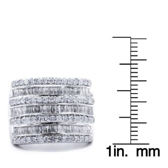 2 Carat Baguette and Round Diamond Band Ring In Sterling Silver. This Is A Wide, Amazing, Gorgeous Diamond Band Ring!
