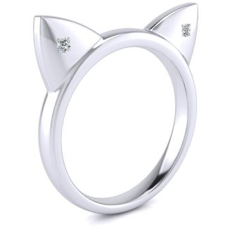 Diamond Accent Cat Ears Ring In White Gold Over Sterling Silver