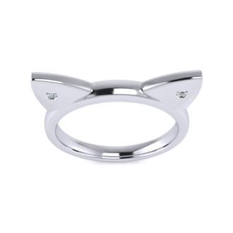 Diamond Accent Cat Ears Ring In White Gold Over Sterling Silver
