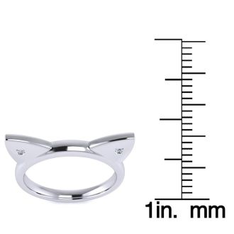 Diamond Accent Cat Ears Ring In White Gold Over Sterling Silver