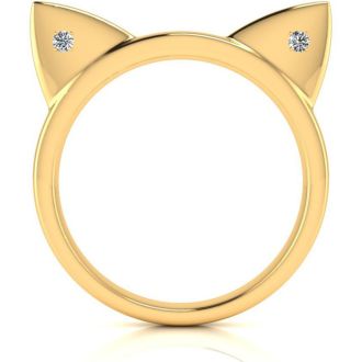 Diamond Accent Cat Ears Ring In Yellow Gold Over Sterling Silver