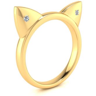 Diamond Accent Cat Ears Ring In Yellow Gold Over Sterling Silver