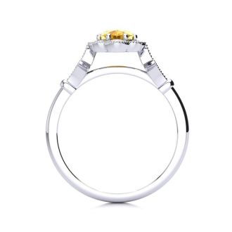1 Carat Oval Shape Citrine and Halo Diamond Vintage Ring In 14 Karat White Gold