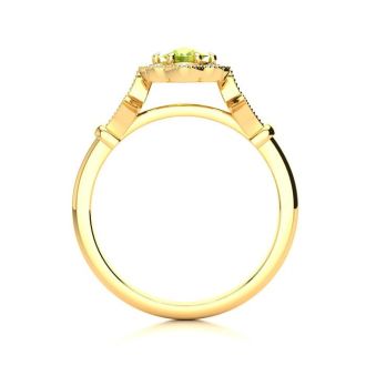 1 Carat Oval Shape Peridot and Halo Diamond Vintage Ring In 14 Karat Yellow Gold