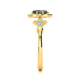 3/4 Carat Oval Shape Mystic Topaz and Halo Diamond Vintage Ring In 14 Karat Yellow Gold