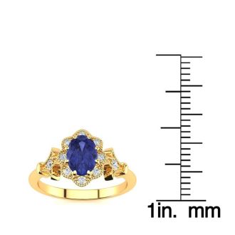 1 Carat Oval Shape Tanzanite and Halo Diamond Vintage Ring In 14 Karat Yellow Gold
