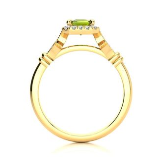 1 1/2 Carat Peridot and Halo Diamond Vintage Ring In 14 Karat Yellow Gold