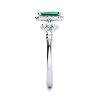 1 Carat Emerald and Halo Diamond Vintage Ring In 14 Karat White Gold