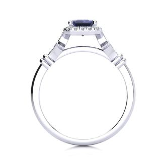 1 1/2 Carat Tanzanite and Halo Diamond Vintage Ring In 14 Karat White Gold