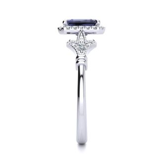 1 1/2 Carat Tanzanite and Halo Diamond Vintage Ring In 14 Karat White Gold