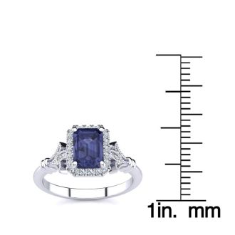 1 1/2 Carat Tanzanite and Halo Diamond Vintage Ring In 14 Karat White Gold