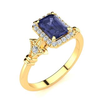 1 1/2 Carat Tanzanite and Halo Diamond Vintage Ring In 14 Karat Yellow Gold