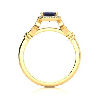 1 1/2 Carat Tanzanite and Halo Diamond Vintage Ring In 14 Karat Yellow Gold
