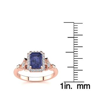 1 1/2 Carat Tanzanite and Halo Diamond Vintage Ring In 14 Karat Rose Gold