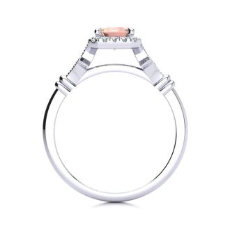 1 Carat Morganite and Halo Diamond Vintage Ring In 14 Karat White Gold