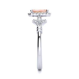 1 Carat Morganite and Halo Diamond Vintage Ring In 14 Karat White Gold