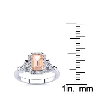 1 Carat Morganite and Halo Diamond Vintage Ring In 14 Karat White Gold