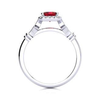1 1/4 Carat Ruby and Halo Diamond Vintage Ring In 14 Karat White Gold