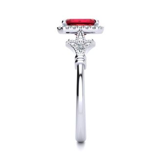 1 1/4 Carat Ruby and Halo Diamond Vintage Ring In 14 Karat White Gold