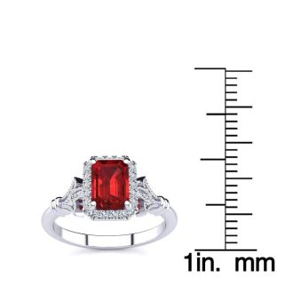 1 1/4 Carat Ruby and Halo Diamond Vintage Ring In 14 Karat White Gold