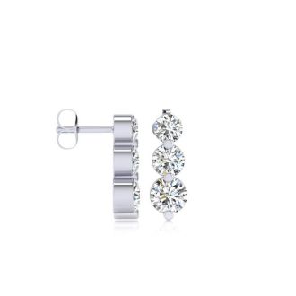Diamond Drop Earrings: 1/4ct Three Diamond Graduated Drop Earrings In 14K White Gold