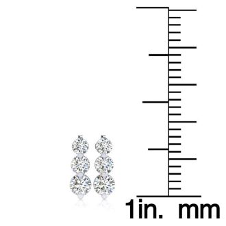 Diamond Drop Earrings: 1/4ct Three Diamond Graduated Drop Earrings In 14K White Gold