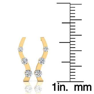 Diamond Drop Earrings: 1ct Three Diamond Curve Earrings In 14K Yellow Gold