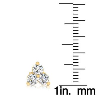 1ct Three Diamond Triangle Stud Earrings In 14K Yellow Gold
