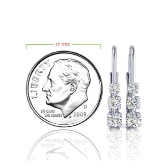Diamond Drop Earrings: 1/4ct Three Diamond Leverback Earrings In 14K White Gold