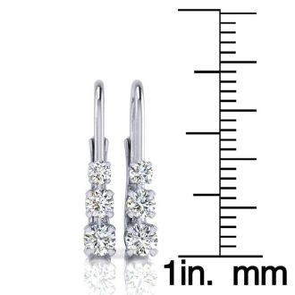 Diamond Drop Earrings: 1/4ct Three Diamond Leverback Earrings In 14K White Gold