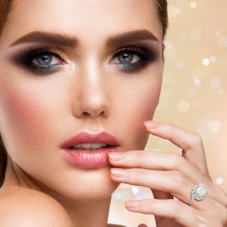 Round Freshwater Cultured Pearl and Halo Diamond Ring In 14 Karat White Gold