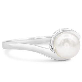 Round Freshwater Cultured Pearl Ring In 14 Karat White Gold