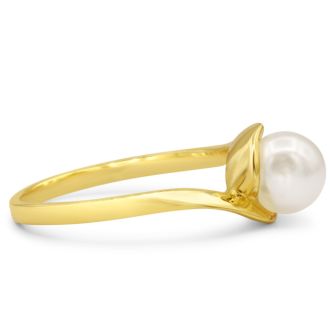 Round Freshwater Cultured Pearl Ring In 14 Karat Yellow Gold