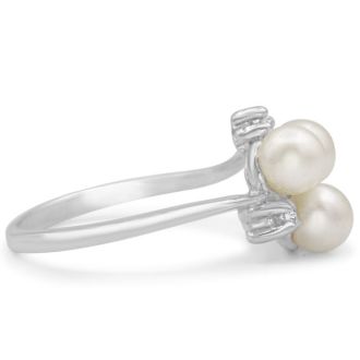 Round Freshwater Cultured Pearl and Diamond Cluster Ring In 14 Karat White Gold
