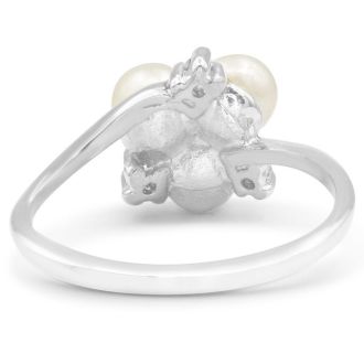 Round Freshwater Cultured Pearl and Diamond Cluster Ring In 14 Karat White Gold