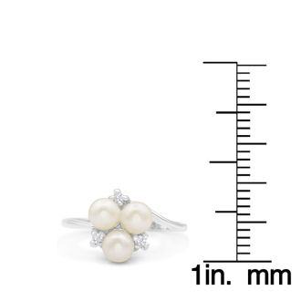 Round Freshwater Cultured Pearl and Diamond Cluster Ring In 14 Karat White Gold