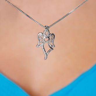 Diamond Accent Angel Heart Necklace, 18 Inches