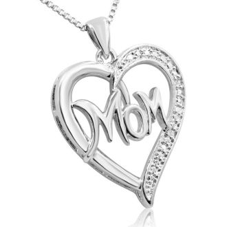 Diamond Mom Heart Necklace on Free 18 Inch Chain.  Show Mom How Much You Love Her!