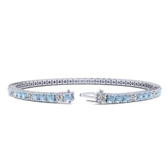 Aquamarine Bracelet: Aquamarine Jewelry: 3 Carat Aquamarine And Diamond Alternating Tennis Bracelet In 14 Karat White Gold, 8 Inches