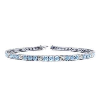 Aquamarine Bracelet: Aquamarine Jewelry: 3 1/4 Carat Aquamarine And Diamond Alternating Tennis Bracelet In 14 Karat White Gold, 8 1/2 Inches