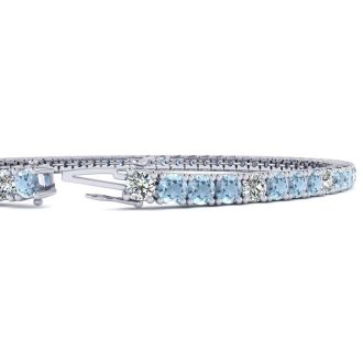 Aquamarine Bracelet: Aquamarine Jewelry: 3 1/4 Carat Aquamarine And Diamond Alternating Tennis Bracelet In 14 Karat White Gold, 8 1/2 Inches