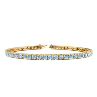 Aquamarine Bracelet: Aquamarine Jewelry: 2 1/2 Carat Aquamarine And Diamond Alternating Tennis Bracelet In 14 Karat Yellow Gold, 6 1/2 Inches