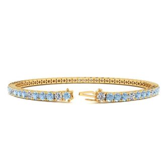 Aquamarine Bracelet: Aquamarine Jewelry: 2 3/4 Carat Aquamarine And Diamond Alternating Tennis Bracelet In 14 Karat Yellow Gold, 7 1/2 Inches