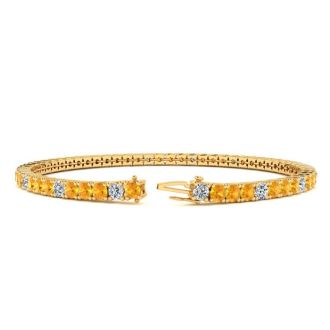 3 3/4 Carat Citrine And Diamond Alternating Tennis Bracelet In 14 Karat Yellow Gold, 8 1/2 Inches