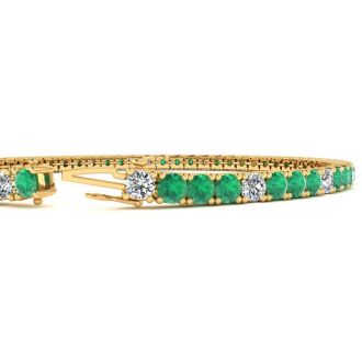 4 1/4 Carat Emerald And Diamond Alternating Tennis Bracelet In 14 Karat Yellow Gold, 8 Inches