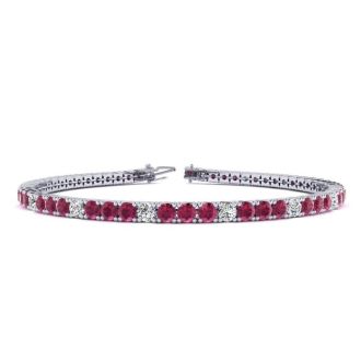 Ruby Bracelet; Ruby Tennis Bracelet; 4 Carat Ruby And Diamond Alternating Tennis Bracelet In 14 Karat White Gold
