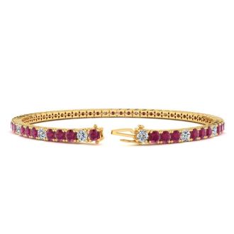 Ruby Bracelet; Ruby Tennis Bracelet; 5 Carat Ruby And Diamond Alternating Tennis Bracelet In 14 Karat Yellow Gold