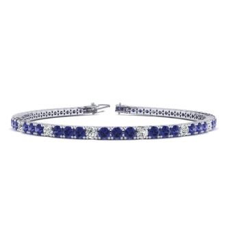 2 1/3 Carat Tanzanite And Diamond Alternating Tennis Bracelet In 14 Karat White Gold, 7 1/2 Inches