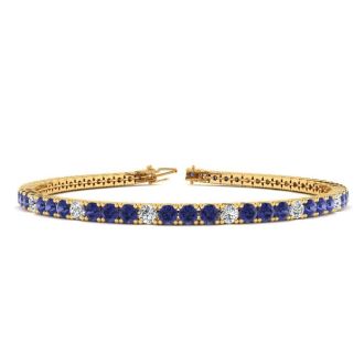 2 Carat Tanzanite And Diamond Alternating Tennis Bracelet In 14 Karat Yellow Gold, 6 1/2 Inches